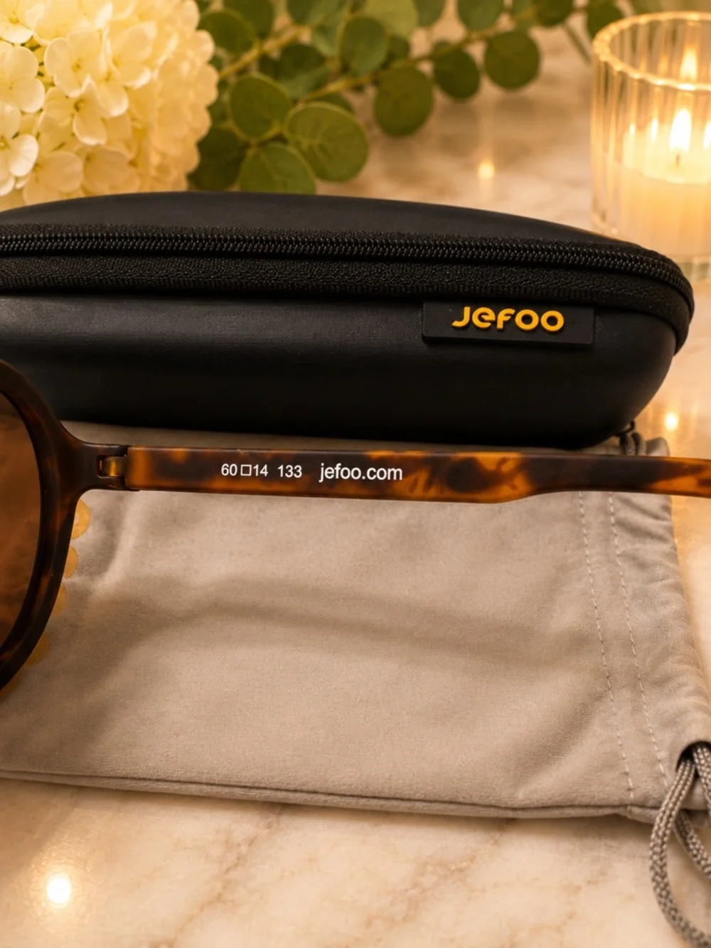 Jefoo Aviator Sunglasses Brown Lenses Tortoise Arms w/ Case & Pouch